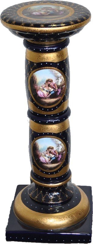 LARGE SEVRES STYLE COBALT PORCELAIN PEDESTAL (1 of 8)