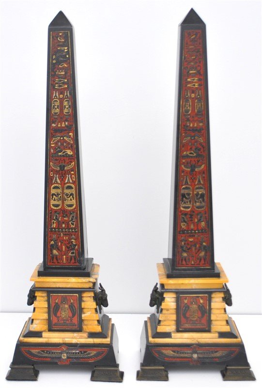 PAIR c. 1885 EGYPTIAN REVIVAL SLATE & ONYX OBELISKS (1 of 10)
