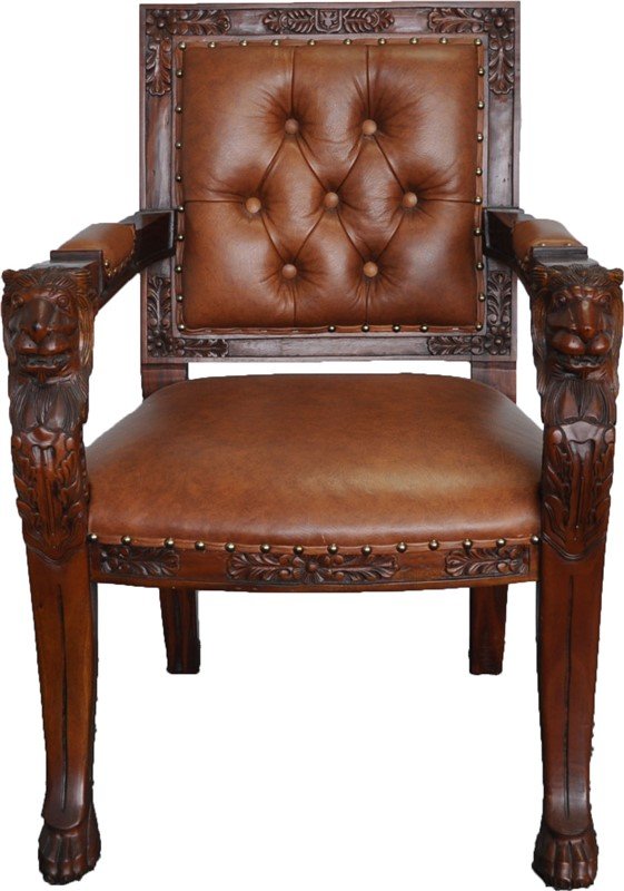 CARVED LION HEAD LIBRARY SIDE CHAIR (1 of 8)