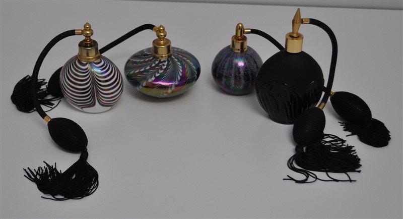 4 ART GLASS STUDIO PERFUME BOTTLES W ATOMIZERS (1 of 7)