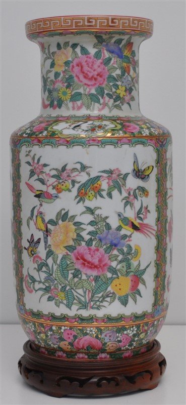 LARGE ROSE MEDALLION VASE WITH STAND (1 of 9)