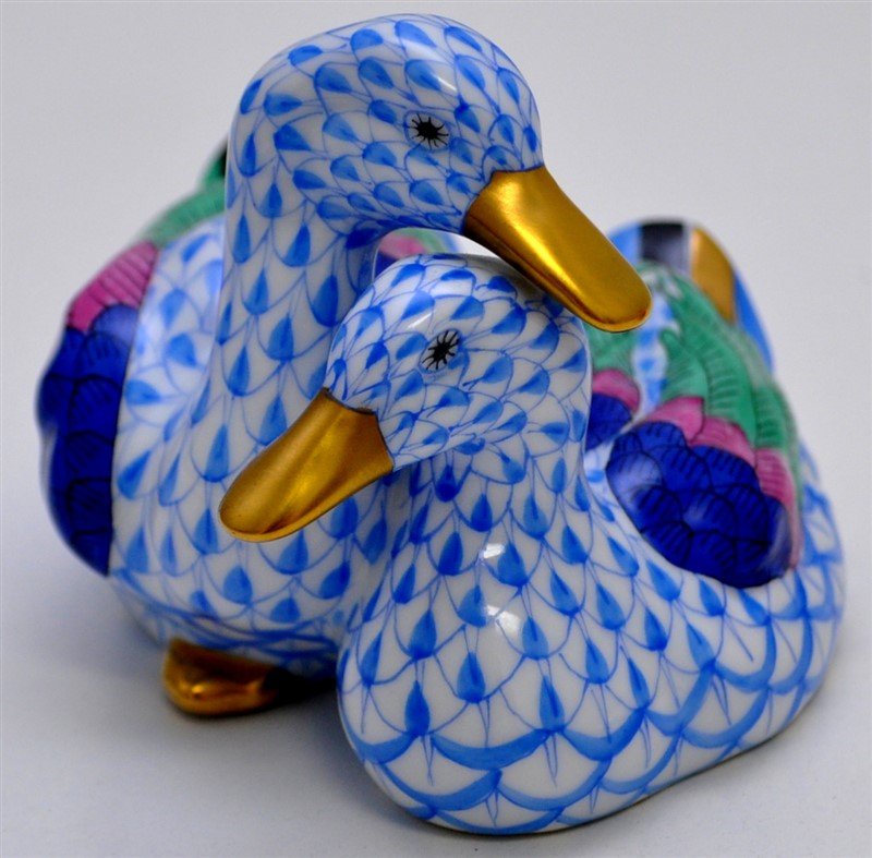 HEREND PORCELAIN FIGURAL DUCK GROUP (1 of 6)