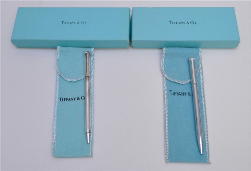 2 TIFFANY STERLING T-CLIP PENS W BOXES & POUCH (1 of 6)