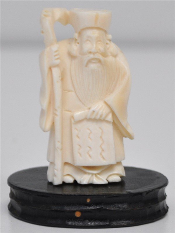 JAPANESE CARVED IVORY NETSUKE JUROJIN (1 of 8)