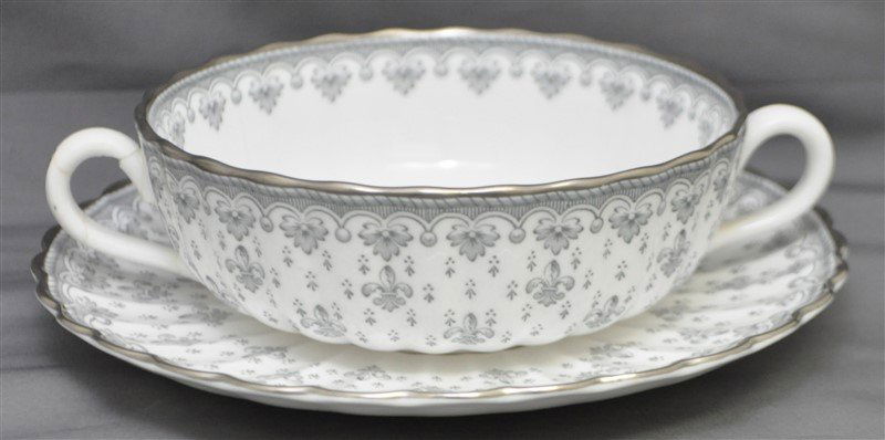 6 SPODE FLEUR DE LIS GRAY PLATINUM TRIM CREAM SOUP SETS (1 of 6)