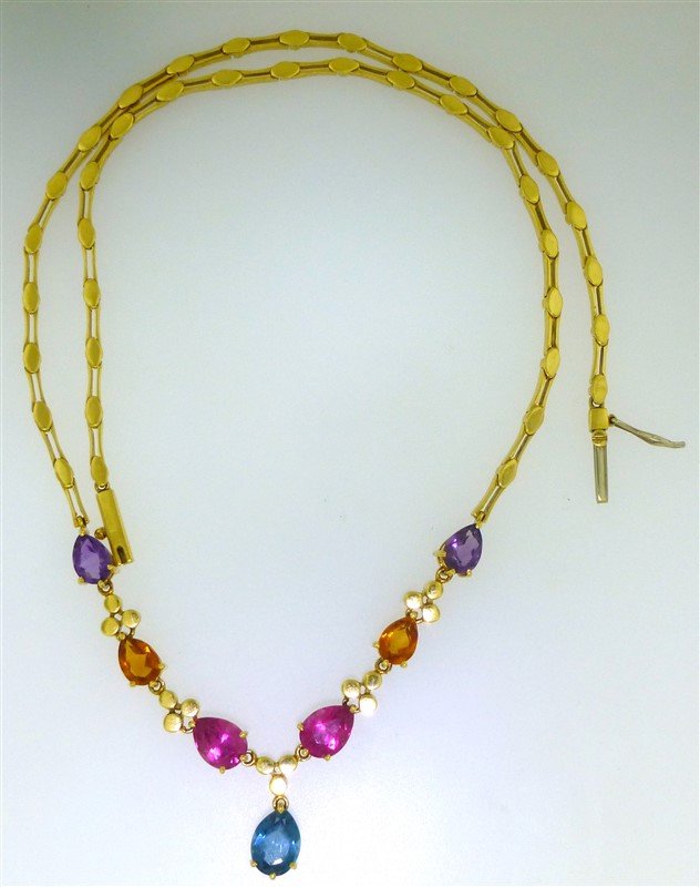 18KT GOLD MULTI-GEMSTONE NECKLACE (20.10 GRAMS) (1 of 5)