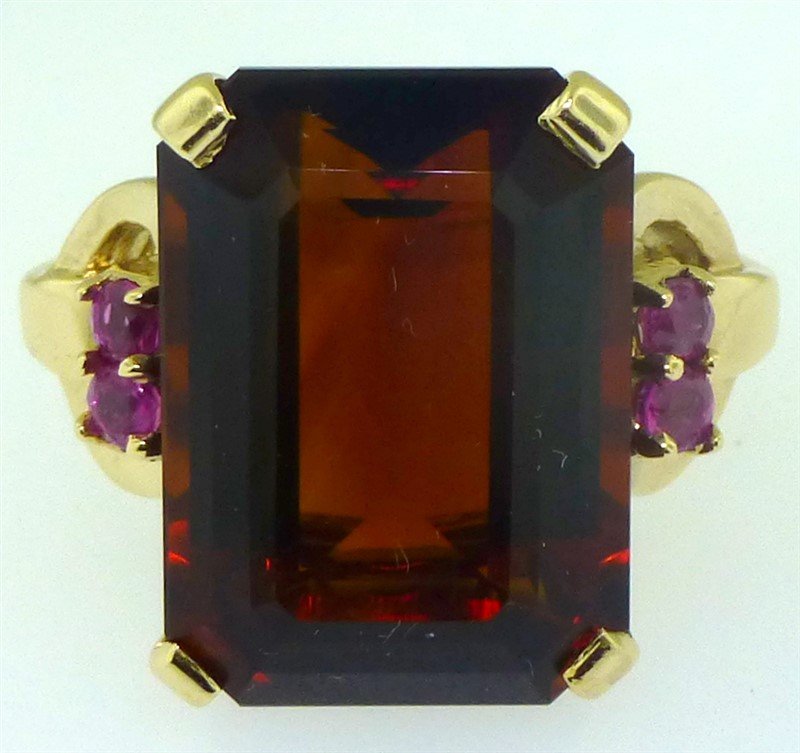 14KT GOLD LARGE MADEIRA QUARTZ RING (8.30 GRAMS) (1 of 6)