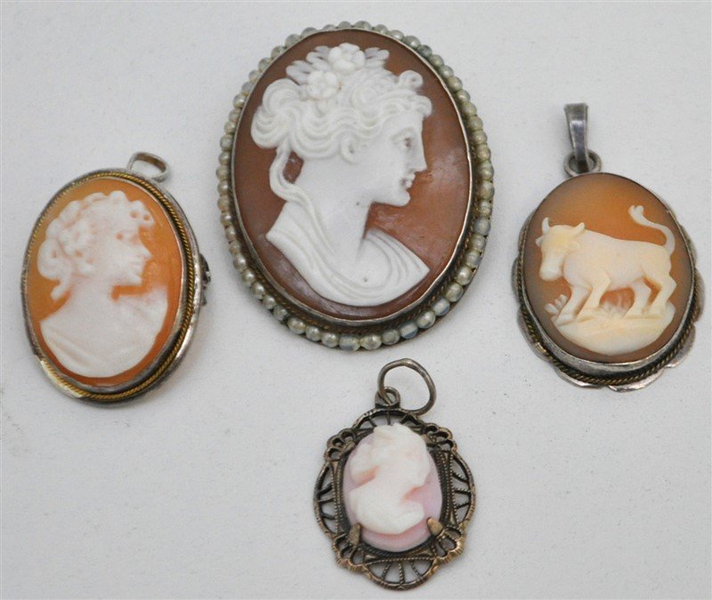 4 ANTIQUE STERLING CAMEO BROOCH / PENDANTS (1 of 7)