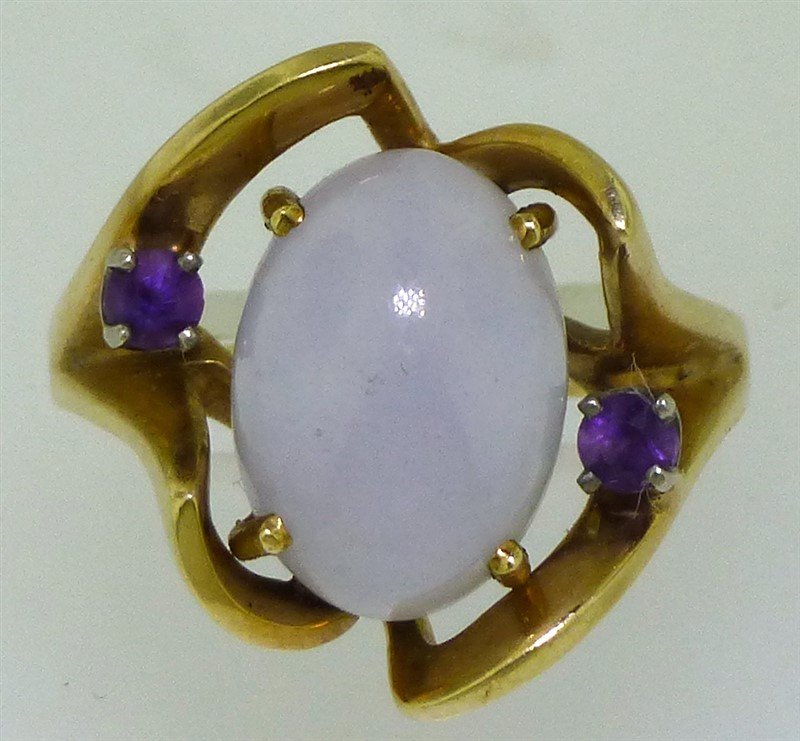 14KT GOLD JADITE & AMETHYST RING (8.60 GRAMS) (1 of 6)
