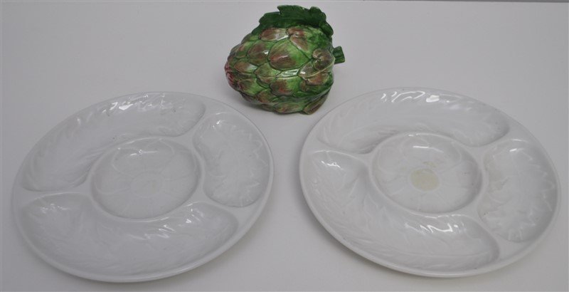 3 Pc FRENCH ARTICHOKE PLATES & BOX (1 of 6)