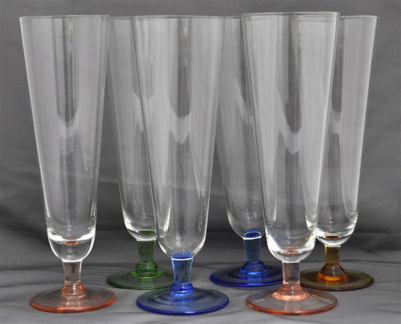 6 VINTAGE PILSNER GLASSES COLORED STEMS (1 of 7)