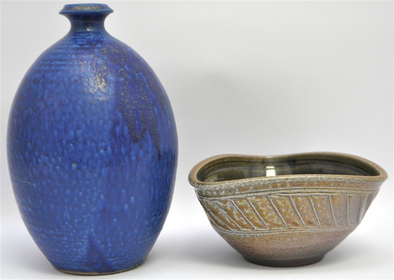 2 pc ROBERT COMPTON BRISTOL VT POTTERY BOWL & VASE (1 of 9)