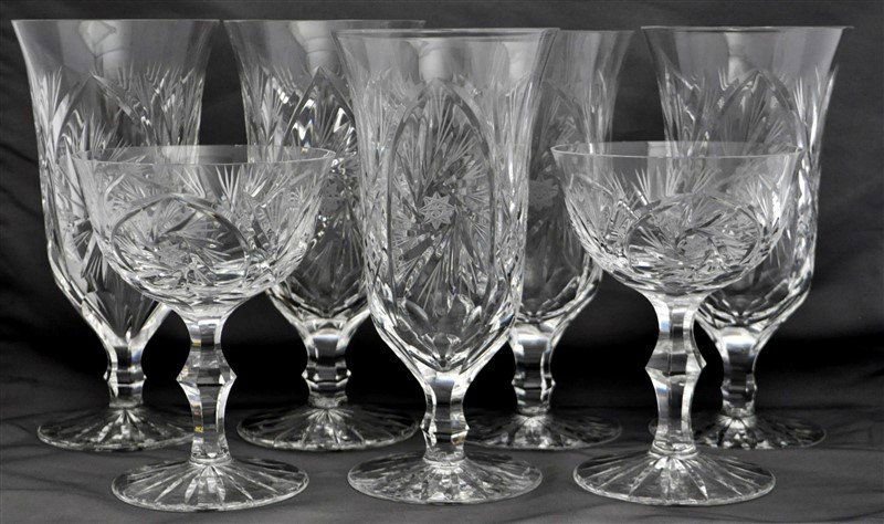 7 CUT CRYSTAL PINWHEEL HOBSTAR FAN VASES, GOBLETS + (1 of 5)