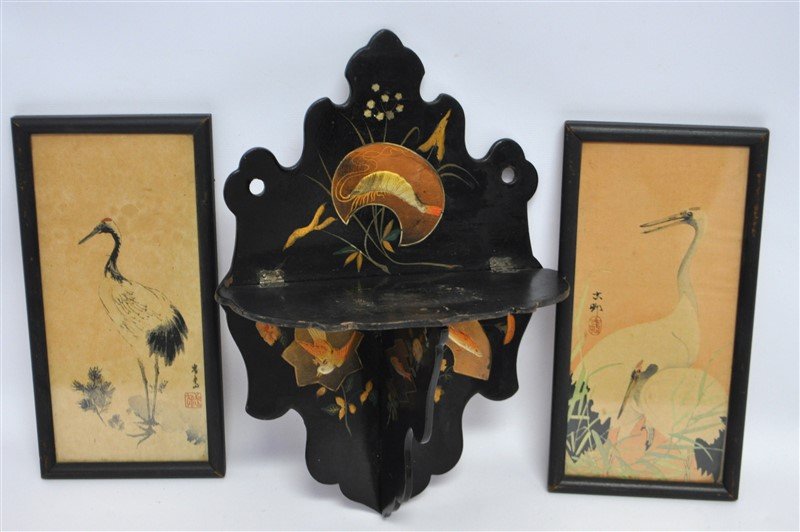 3 pc VICTORIAN LACQUER FOLDING SHELF & 2 CRANE (1 of 5)