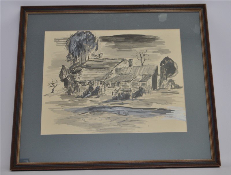 ORIGINAL CALDER GOUACHE & INK FARM HOUSE (1 of 7)