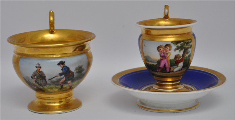 2 HAND PAINTED & GILT OLD PARIS PORCELAIN CUPS (1 of 10)