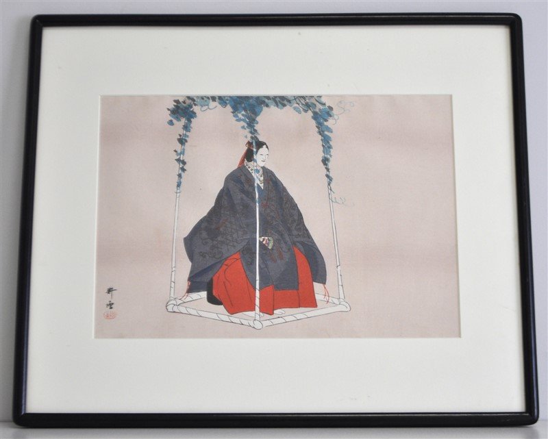 19th c. TSUKIOKA KOGYO NOH COSTUME WOODBLOCK (1 of 6)