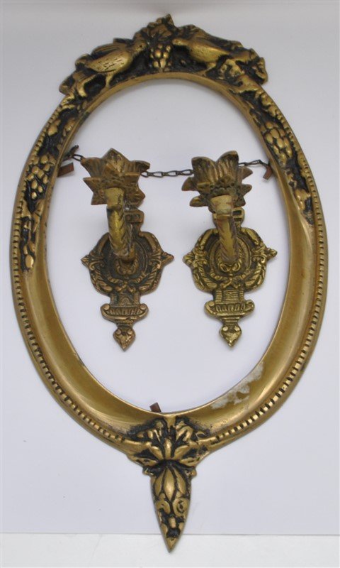 VICTORIAN SOLID BRASS FIGURAL FRAME & 2 SCONCES (1 of 8)