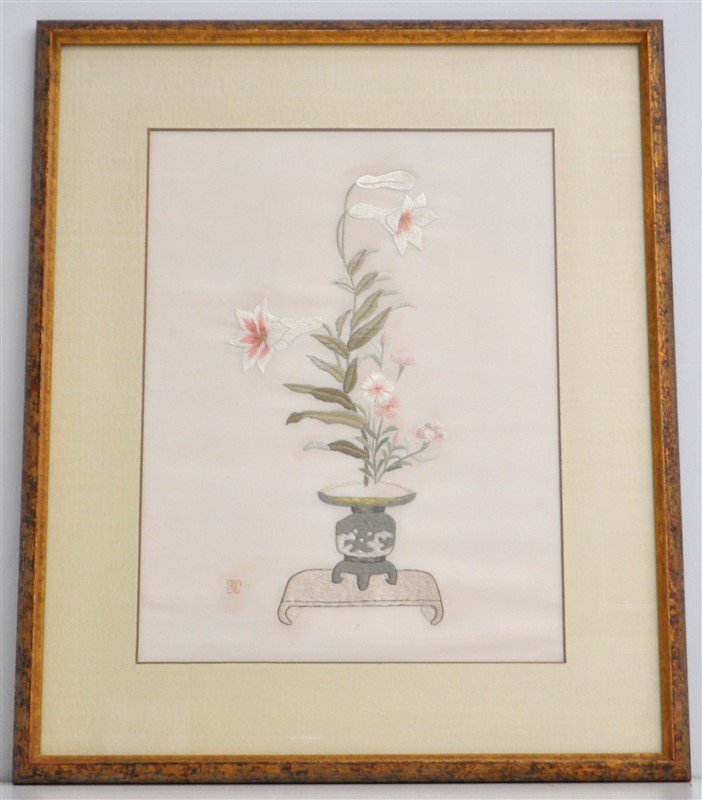 EXCEPTIONAL CHINESE SUZHOU EMBROIDERY LILIES (1 of 7)