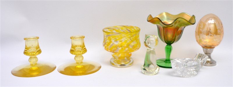 7 PC VINTAGE GLASS WATERFORD -CANDLESTICKS - VASE - EGG (1 of 8)