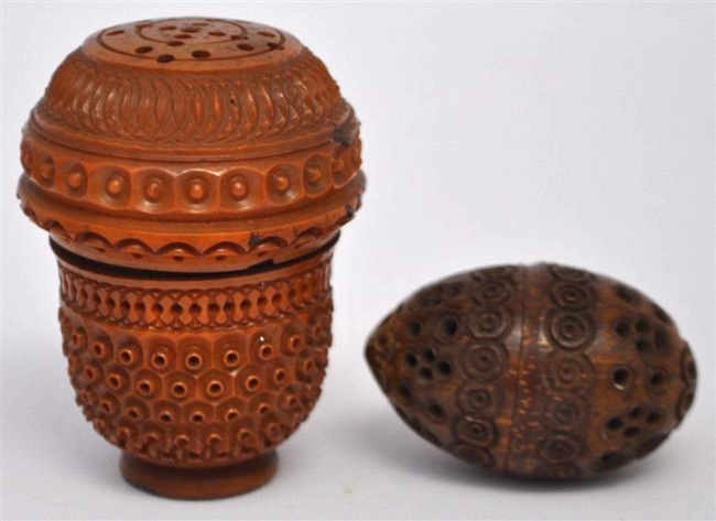 2 PC ANTIQUE SEWING CARVED VEGETABLE IVORY CASES (1 of 6)