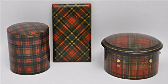 3 pc 19th c. TARTANWARE BOXES & CASE (1 of 7)