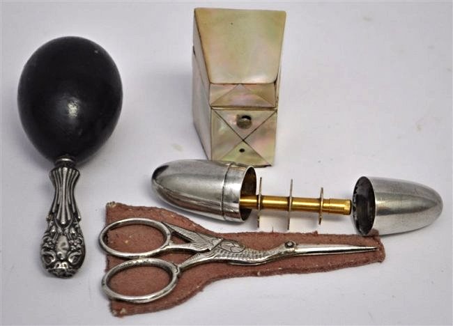 4 pc VICTORIAN SEWING STERLING + MOP + more (1 of 10)