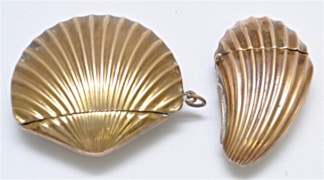 2 c. 1890 FIGURAL BRASS MATCH SAFE / VESTAS (1 of 6)