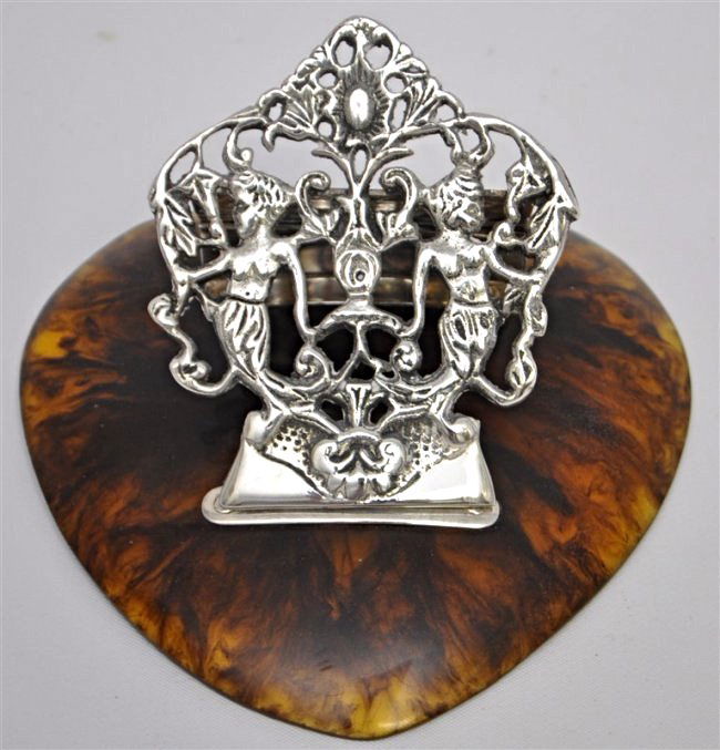 VICTORIAN TORTOISE MERMAID SILVER MOUNTED LETTER CLIP (1 of 6)