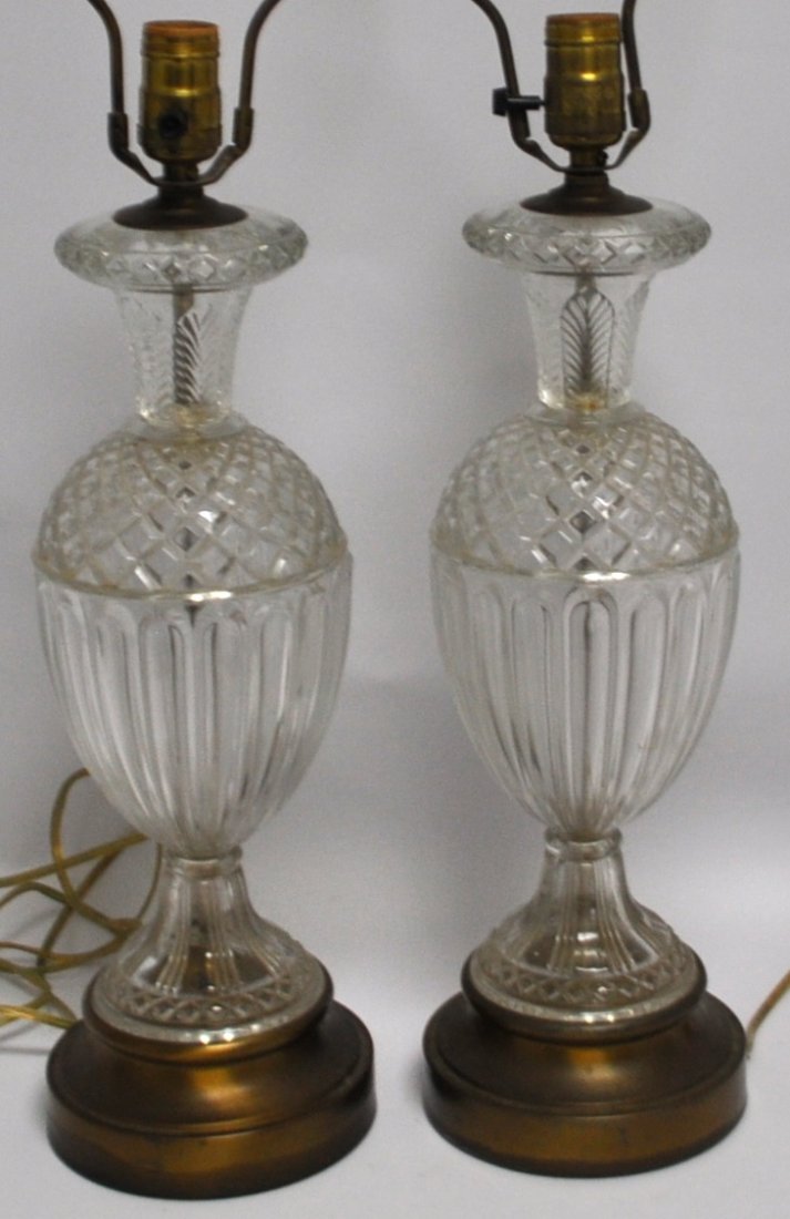 PAIR PRESSED & MOLDED GLASS TABLE LAMPS (1 of 7)
