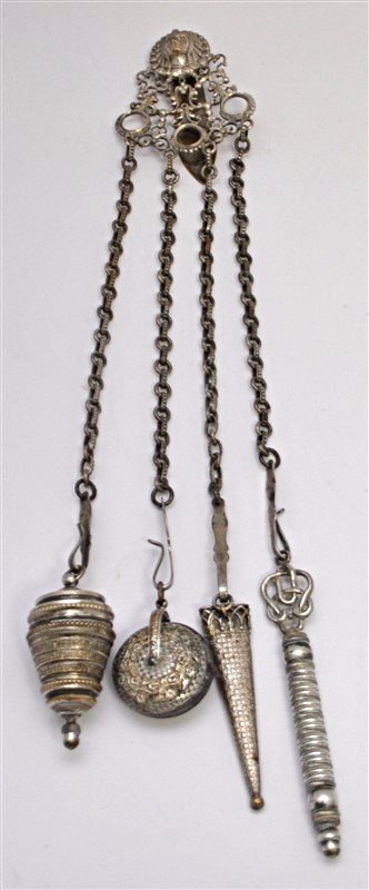 19th c. INDIAN HEAD SEWING CHATELAINE (1 of 10)