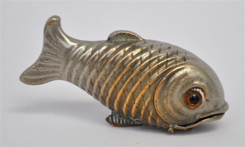 c. 1890 FIGURAL FISH MATCH SAFE - GLASS EYES (1 of 6)