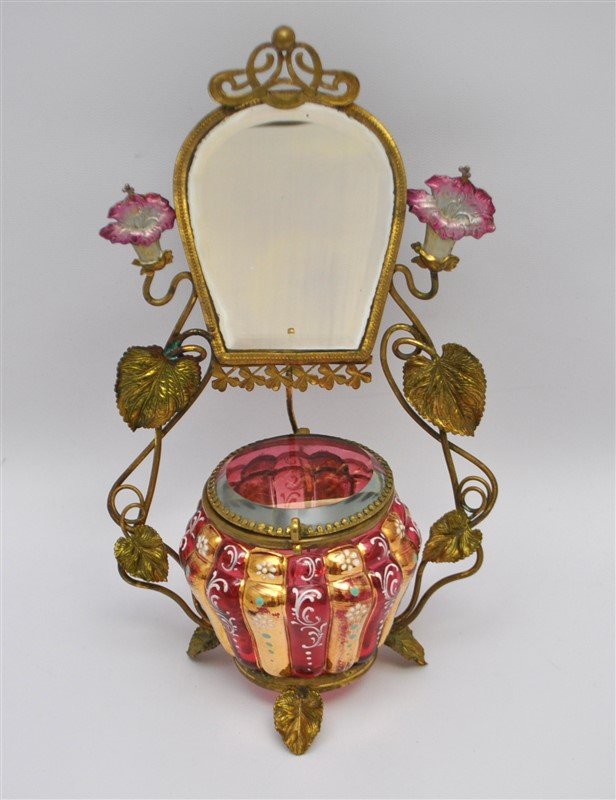 ART NOUVEAU BOHEMIAN CRANBERRY VANITY STAND (1 of 10)