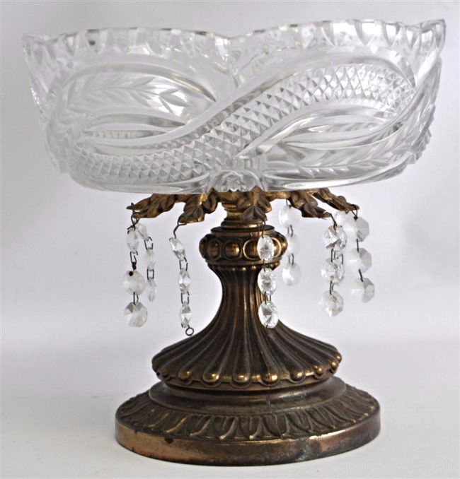 CUT ETCHED CRYSTAL BRASS COMPOTE (1 of 9)