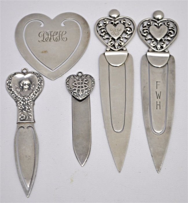 5 ANTIQUE / VTG STERLING HEART BOOKMARKS (1 of 7)
