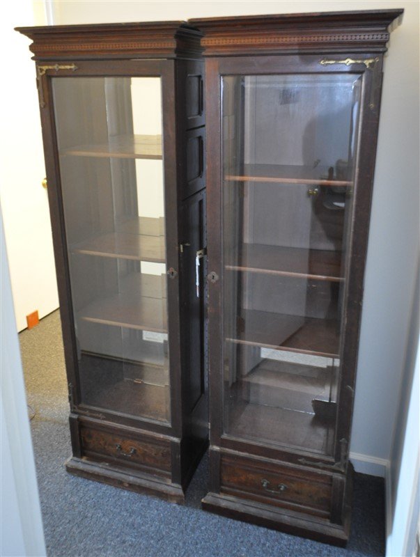 2 19TH C. VICTORIAN TALL DISPLAY CABINETS (1 of 10)