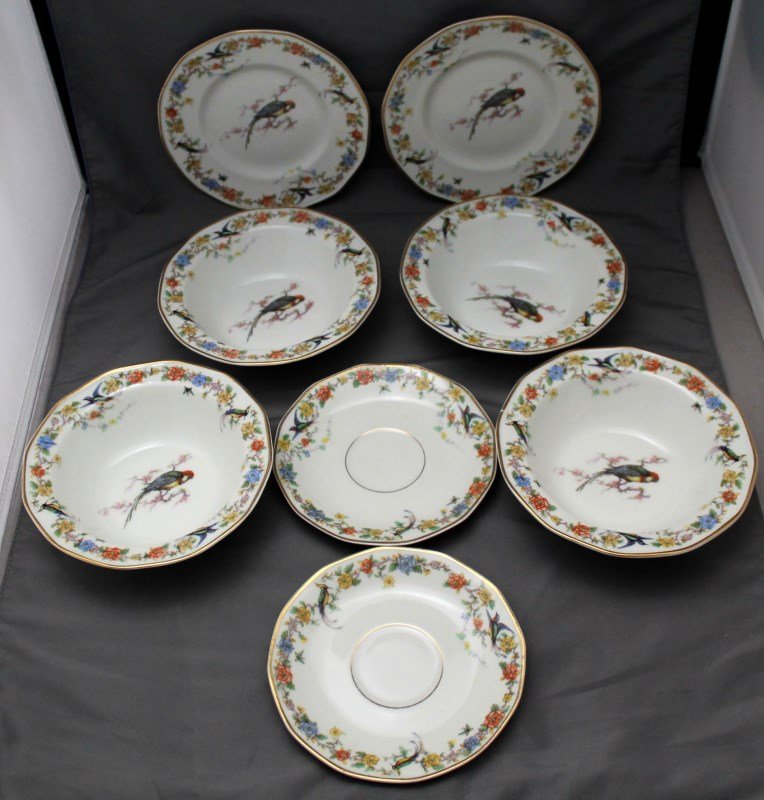 9 pc HAVILAND LIMOGES ARCADIA (PARROTS) CHINA (1 of 7)