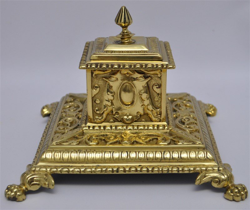 ORNATE CAST BRASS VICTORIAN INKWELL (1 of 8)