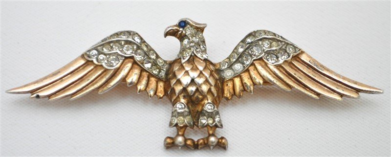 1940s STERLING SILVER CROWN TRIFARI EAGLE BROOCH (1 of 7)