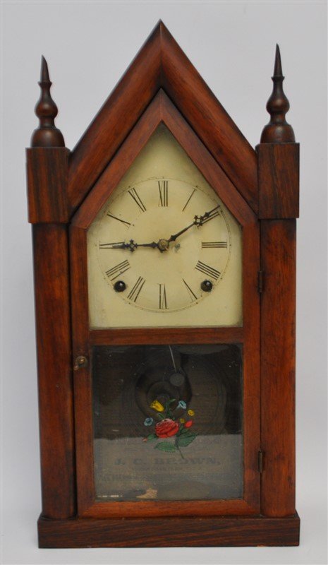 ANTIQUE GOTHIC STEEPLE J.C. BROWN MANTLE CLOCK (1 of 8)