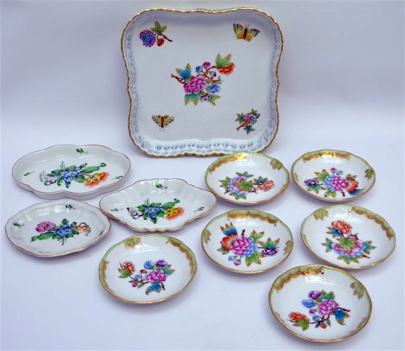 9 PC HEREND PORCELAIN GALLERY TRAY & MORE (1 of 10)