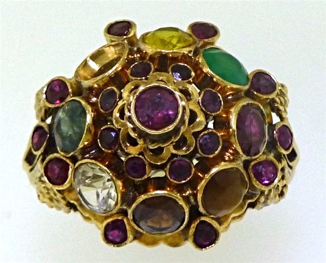 14kt GOLD FANCY MULTI-STONE LARGE DOME RING SZ 10 (1 of 8)