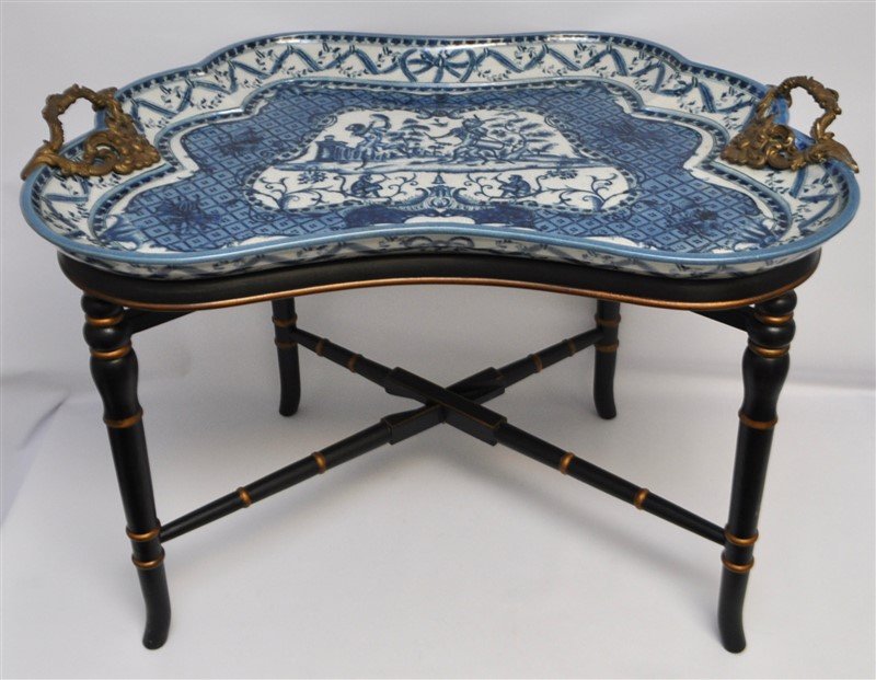 LARGE PORCELAIN MONKEY TRAY ON REGENCY STAND (1 of 8)