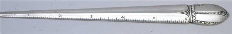 STERLING SILVER RULER LETTER OPENER: Vintage 1920s Sterling Silver Letter Opener / Ruler. Marked sterling, no makers mark. Measures 7.50" long and weighs 50 grams. PROVENANCE: A Private Charleston SC Estate.
