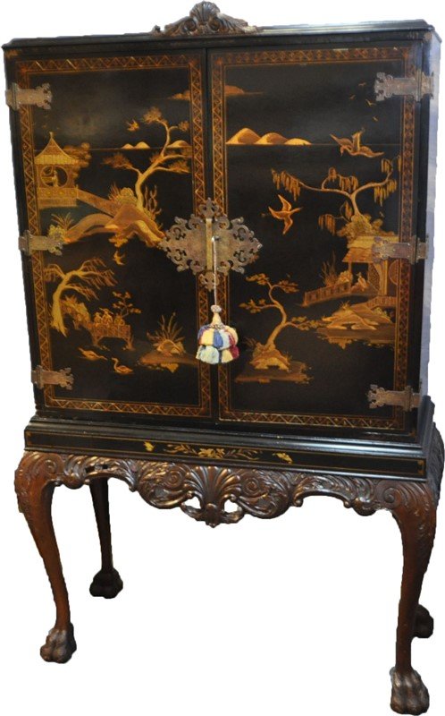 ELEGANT CHINOISERIE LACQUER WRITING CABINET DESK (1 of 10)