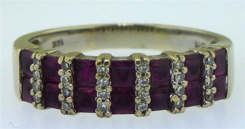 14KT WHITE GOLD RUBY & DIAMOND BAND SZ 8 (1 of 5)