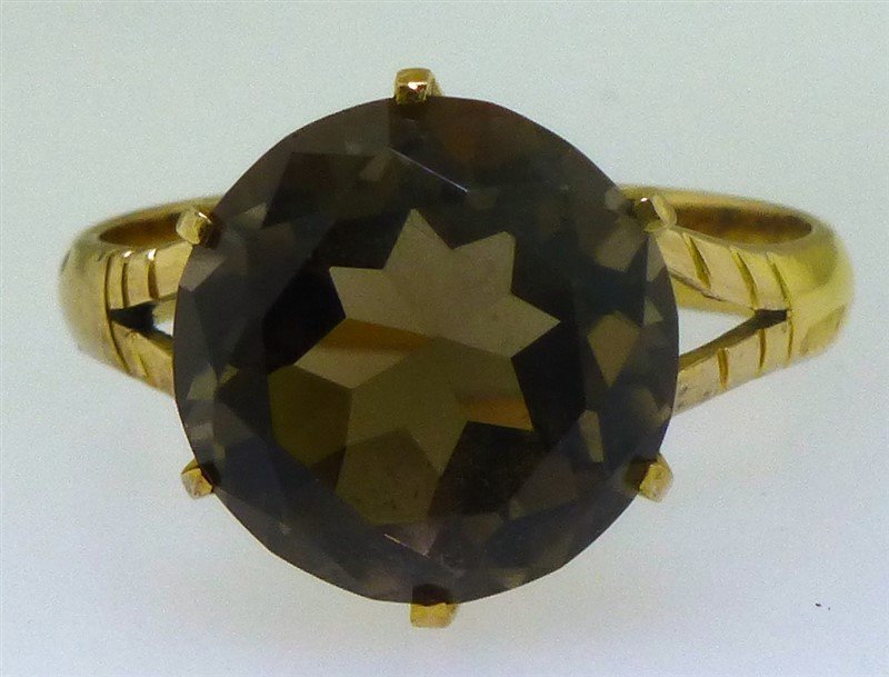 14KT GOLD SMOKY QUARTZ LARGE DINNER RING SZ 6.75 (1 of 5)