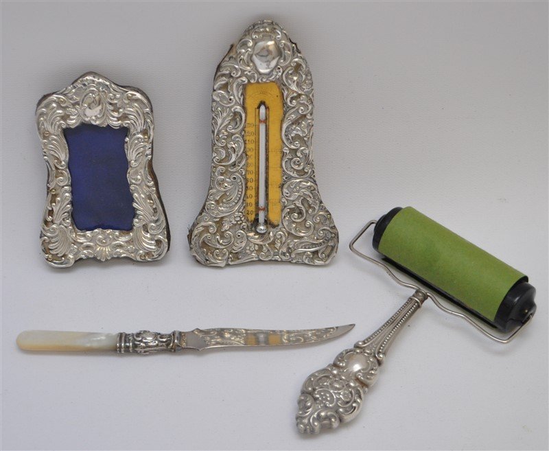 4 ANTIQUE STERLING SILVER DESK ITEMS (1 of 9)