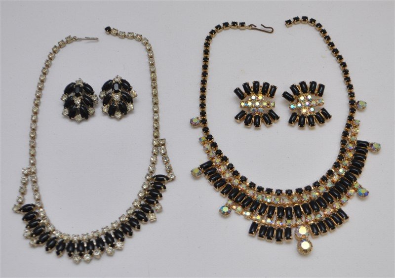 2 VINTAGE BLACK LUCITE & RHINESTONE DEMI PARURES (1 of 5)