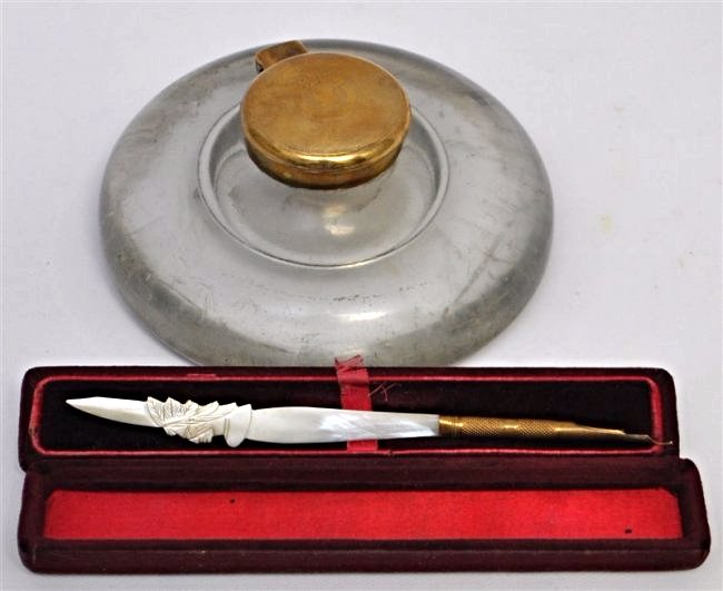 2PC LARGE CAPSTAN SHIPS INKWELL + MOP INDIAN HEAD DIP (1 of 7)